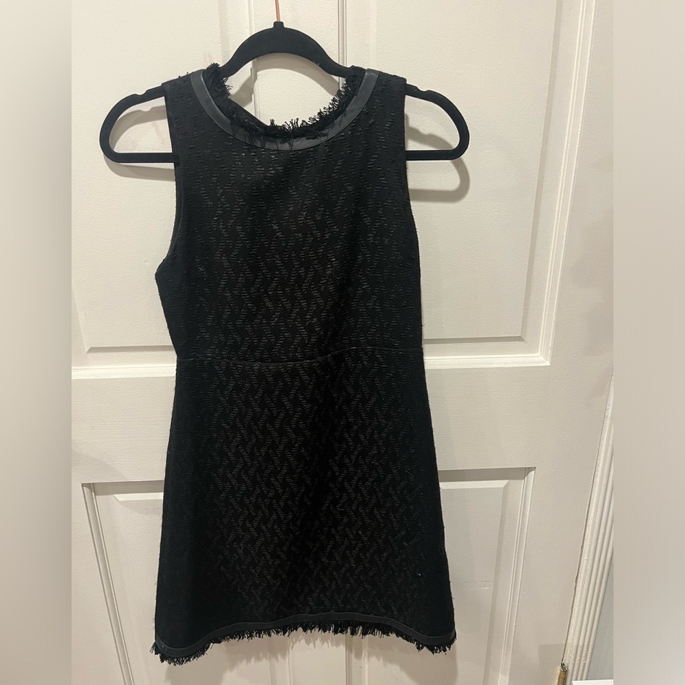 Alice + Olivia black twill with  leather accent midi dress size M